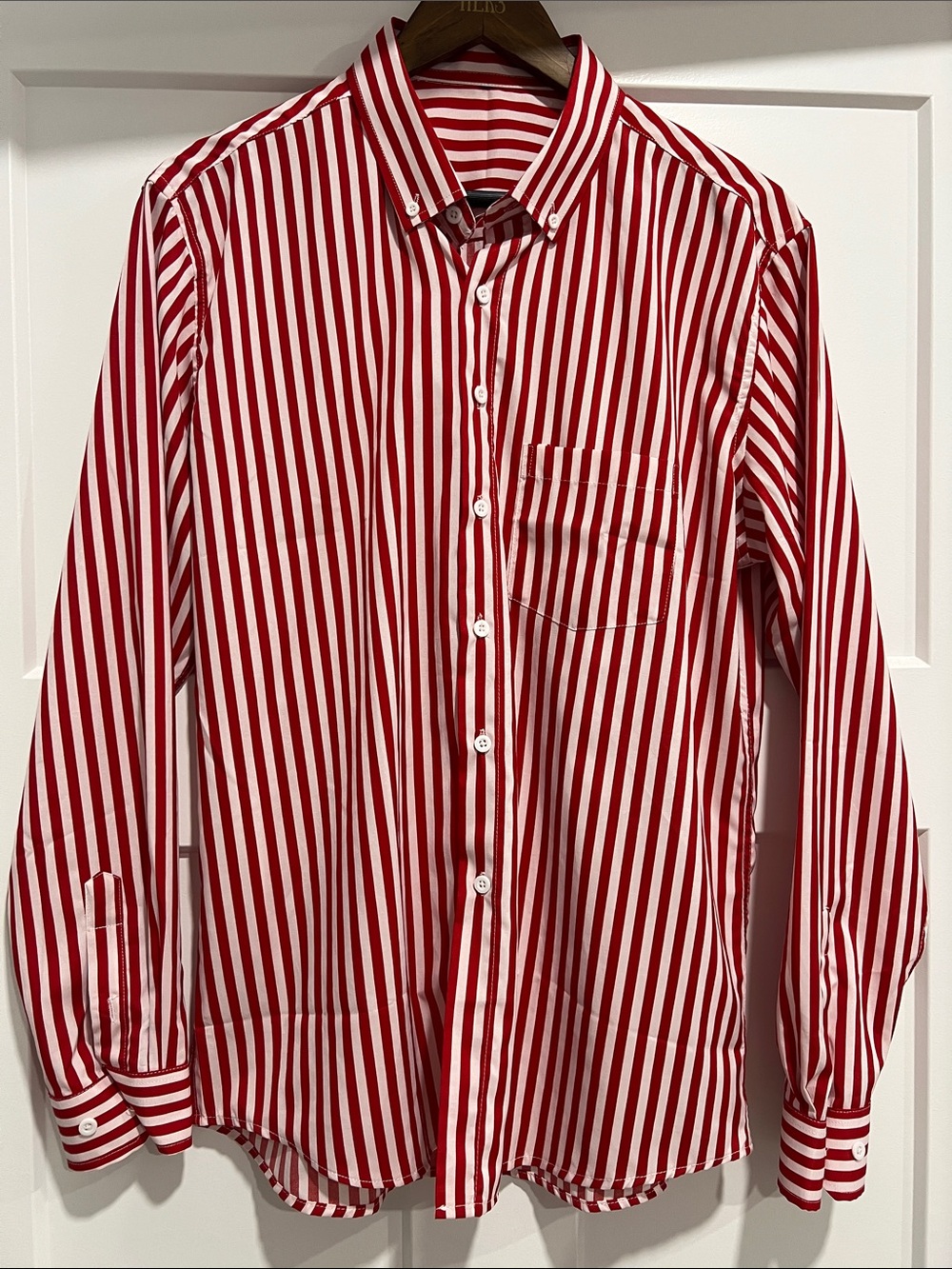 Women’s Red & White Striped Button-Down Shirt